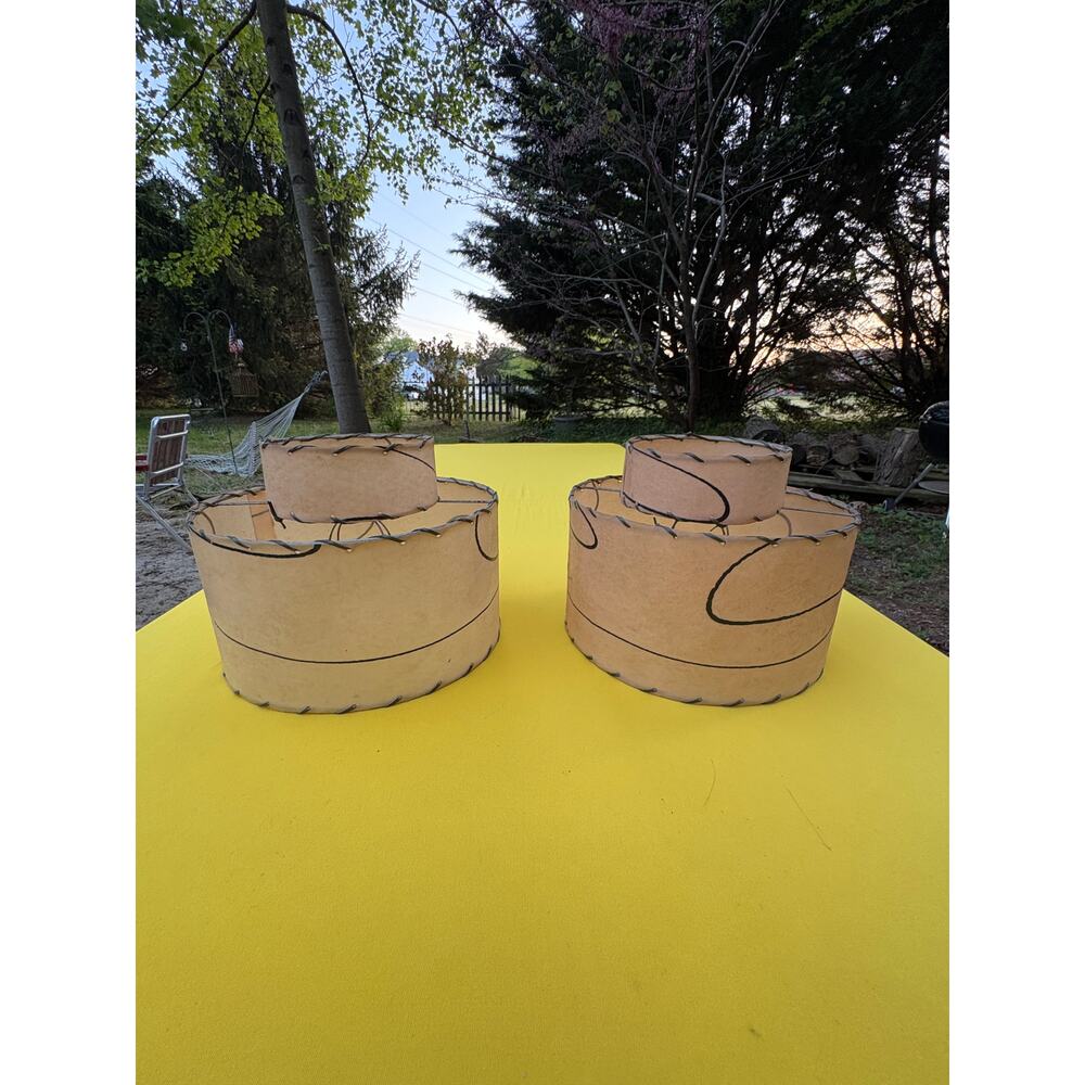 VTG SET OF 2 MCM Fiberglass 2-Tier Lamp Shades Small 6.75 in tall Intact EUC